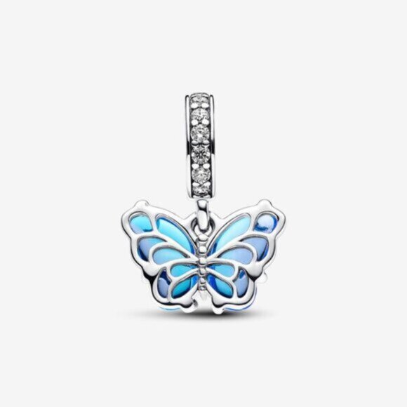 🌺Pandora Blue Murano Glass Butterfly Dangle Charm - Picture 3 of 3